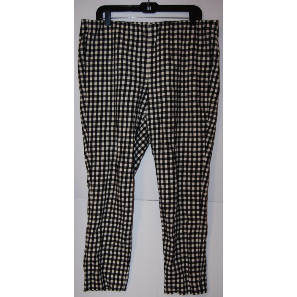 J Jill Essential Cotton Stretch Pants Zip Pockets Black White Gingham 16